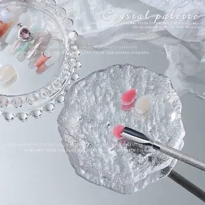Japanese Style Crystal Glass Nail Art Palette Frosted Texture Nail Polish Mixing Plate Pearl Edge Photography Props Tool