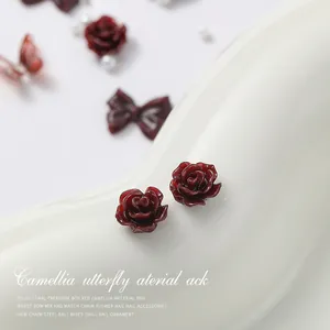 Elegant red camellia flower and bow resin nail art charms kit for DIY manicure decoration