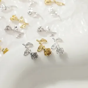 3D metal rose charms for nail art in gold and silver finish for exquisite manicure decoration