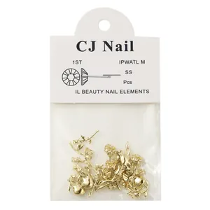 Set of gold 3D metal rose flower alloy charms for elegant nail art and DIY manicure decoration