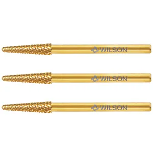Juego de 3 fresas profesionales para uñas de acero de tungsteno dorado para manicura