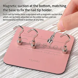 Professionele magnetische nagelstandaard met roze vierkante basis en metalen haken