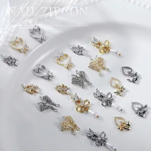 Alloy Rhinestone Artificial Pearl Nail Art Charms Bowknot Heart Star Moon Cross Butterfly Manicure Decoration For Women