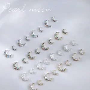 Legering Halve Maan Nagelkunst Bedeltjes Met Kunstparel Strass 3D Maan Nagel Edelstenen Sieraden DIY Manicure Decoratie Benodigdheden