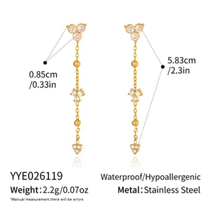 Detailed product dimensions and material composition for gold plated zircon earrings