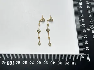 18K gold-plated stainless steel long tassel earrings with zircon, vintage French style.
