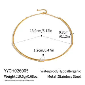 Detailed dimensions of 13cm stainless steel gold collar necklace with marquise cut crystal gem