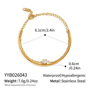 Detail showing measurements of 18K gold plated stainless steel round zircon bracelet