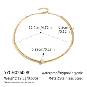 Detailed dimensions and specs of gold stainless steel choker with pear crystal pendant