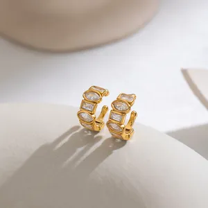 Vintage Geometric Stainless Steel Ear Cuff For Women Gold Plated Rhinestone Minimalist Ear Bone Clip No Piercing Jewelry