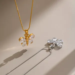 Niche Design Butterfly Zirconia Pendant Necklace For Women Stainless Steel 18K Gold Plated Clavicle Chain Fashion Jewelry
