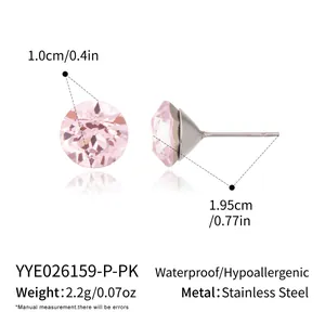 Detailed dimensions and weight specifications for pink round crystal stud earrings.