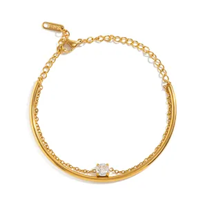 Elegant 18K gold plated stainless steel bracelet with a sparkling round zircon center