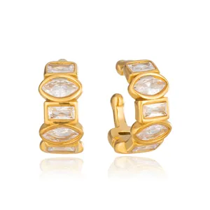 Elegant European retro style gold plated ear cuffs with geometric clear zircon stones