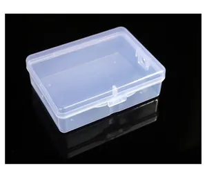 Close-up of a transparent rectangular PP plastic storage box with latch