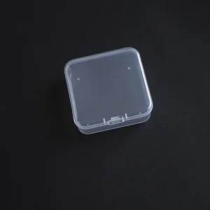 Detailed top view of a 6.5cm square transparent PP plastic storage box for small parts