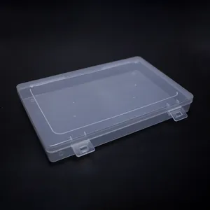 Nahaufnahme einer klaren, rechteckigen PP-Kunststoffbox mit zwei Schnappverschlüssen.