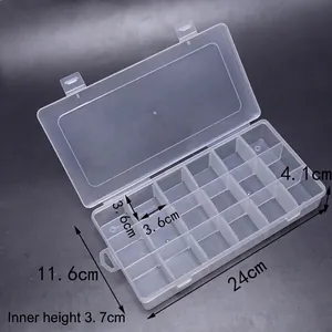 Boîte de Rangement Transparente en Plastique PP à 18 Compartiments Organisateur de Bijoux avec Diviseurs Amovibles pour Boucles d'Oreilles Nail Art Outils de Papeterie