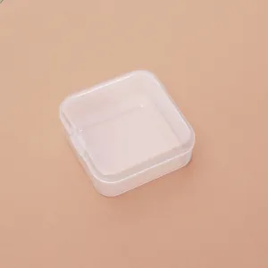 Clear square PP plastic storage box with integrated flip-top lid detail view 5cm