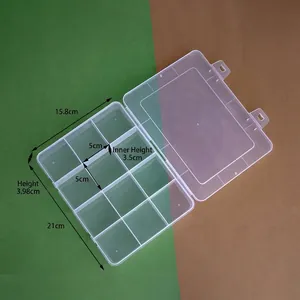 Detailansicht der transparenten Kunststoffbox mit 12 Fächern und genauen Maßangaben