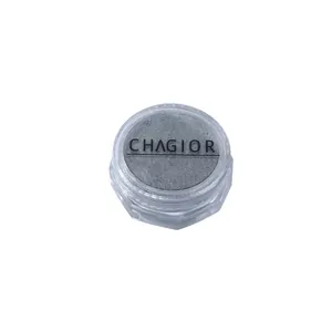 Premium silver metallic mirror nail powder in clear jar with high gloss chrome finish