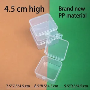 Caja de Almacenamiento Cuadrada Transparente de Plástico PP Con Tapa Abatible Organizador para Joyas Cuentas Accesorios