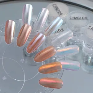 Iridescent aurora chrome powder for professional nail art with pearl mirror finish effect