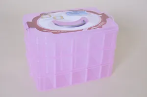 Caja de almacenamiento de plástico rosa translúcido de 3 niveles y 30 rejillas