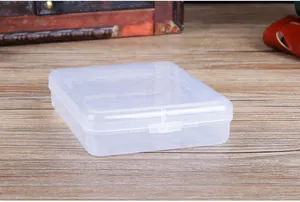 Close-up of a semi-transparent plastic storage box for makeup puffs and sponges