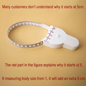 Detailed view of white Y-shaped waist tape measure explaining 5cm start offset