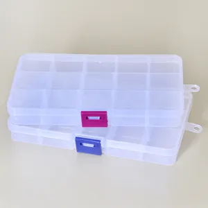 Detailansicht von zwei transparenten 15-Fächer-PP-Kunststoff-Aufbewahrungsboxen mit Riegeln