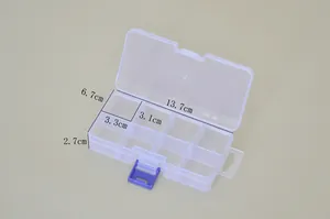 Caja de almacenamiento de plástico transparente de 10 compartimentos con cierre