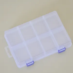 8-compartment transparent plastic storage box with blue buckles for hardware and tools