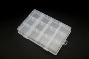 Detail view of transparent 12-grid PP plastic storage box for hardware and jewelry