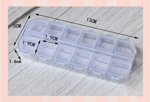 Dimensiones detalladas de la caja de almacenamiento de plástico transparente de 12 rejillas