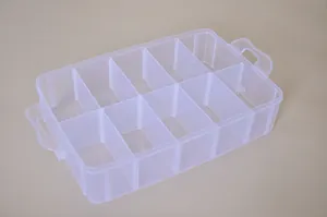 Clear plastic storage organizer tray with 10 compartments and side handles