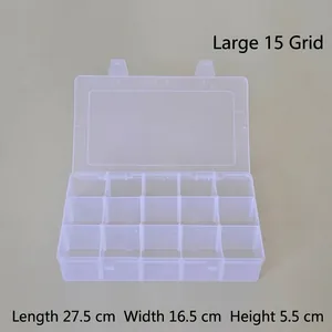 15 Grids Transparent PP Plastic Storage Box With Removable Dividers Large Adjustable Compartment Organizer For Makeup Jewelry Craft Tools Desktop Stationery Storage