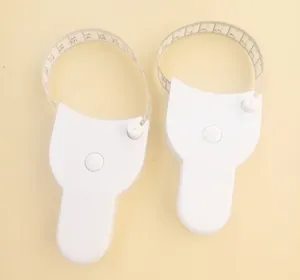 Pair of white retractable Y-shaped body measuring tapes with handles for waist measurement