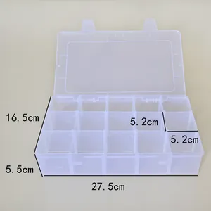 Transparent 15-compartment PP plastic storage box with dimensions 27.5x16.5x5.5cm