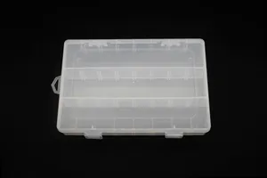 Detailed top view of a transparent 12-compartment PP plastic storage box organizer