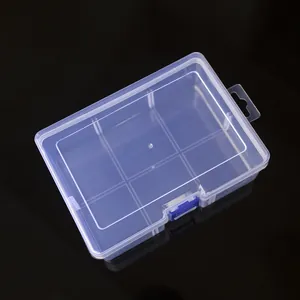 Vista detallada de la caja organizadora de plástico transparente de 6 compartimentos