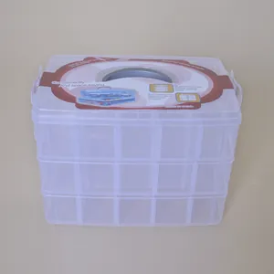 Caja de almacenamiento de plástico transparente de 3 niveles con 30 rejillas ajustables y asa