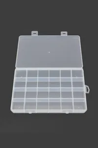 Detailed top-down view of a 24-grid transparent fixed plastic storage organizer box