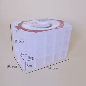 Caja de almacenamiento grande de plástico de 3 capas con 30 compartimentos, 24,5 cm