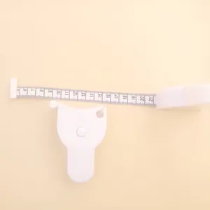 Detail view of the white Y-shaped waist tape measure with clear metric scale markings