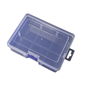 Grande scatola portaoggetti in plastica trasparente a 6 scomparti con chiusura blu