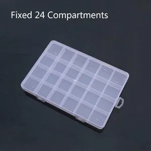 Transparent 24 compartment fixed plastic storage box for beads and jewelry organizer