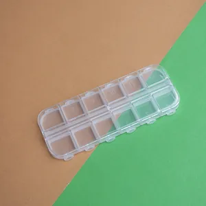 Caja de almacenamiento de plástico transparente con 12 compartimentos para joyería DIY