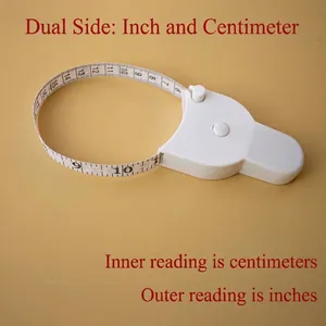 Retractable Y-shaped body measuring tape with dual inch and centimeter scales.