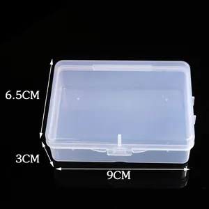 Transparent rectangular PP plastic storage box with lid measuring 9x6.5x3cm